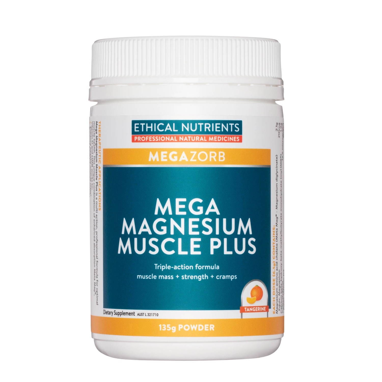 Megazorb Mega Magnesium Muscle Plus Powder Tangerine 135g